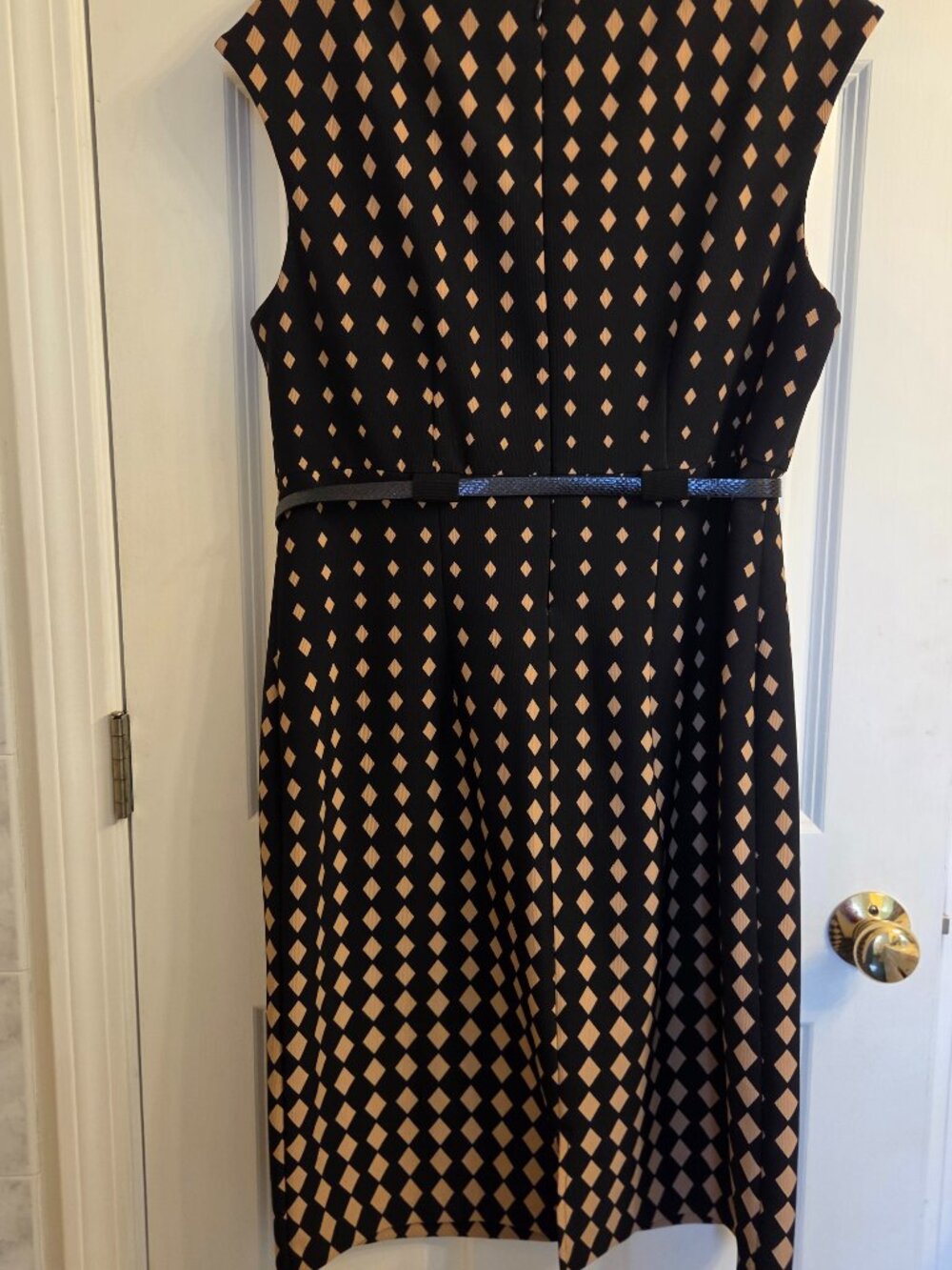 Connected Apparel Black & Camel Print Dress – Size 16